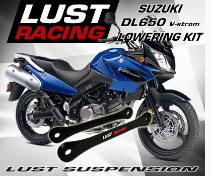 DL650 V-strom lowering kit. Suzuki DL650 v-strom lowering links from Lust Racing, image